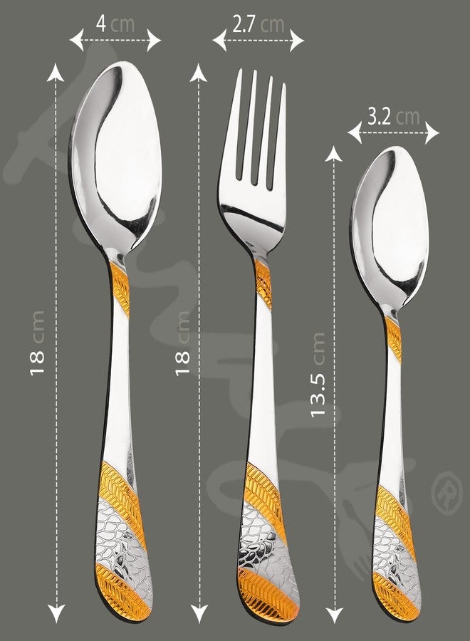 Parage 18 Pieces Stainless Steel 24K Golden Cutlery Set | Luxury 24 Karat Gold Plated Flatware for Home & Kitchen | 6 Table Spoons, 6 Forks & 6 Tea Spoons - Image 2
